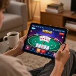 Engaging with the MB66 online casino app in a cozy home setting with a focus on strategic gameplay.