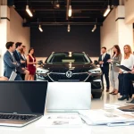 Auto kaufen im modernen Autohaus mit engagierten Käufern.