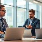 Headhunter Ingenieure consulting in a modern office with engaging discussion.