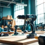 Makita Elektrowerkzeuge in einer produktiven Werkstatt-Szene mit Werkzeugen im Einsatz hervorheben.