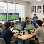 Engaged bettors analyzing kèo nhà cái in a vibrant sports betting environment with real-time data.