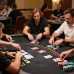 Players strategize their next moves at DN88 blackjack table, showcasing a thrilling casino experience.