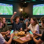 Exciting atmosphere at FB88 sports lounge, showcasing kèo nhà cái fb88 during a live football match.
