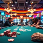 Erleben Sie den pflegedienst und die Spannung an einem Casino-Spieltisch mit Spielern.