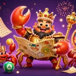 Cổng game bài đổi thưởng Sunwin showcases a vibrant 3D casino scene with a crab emperor and dynamic game elements.
