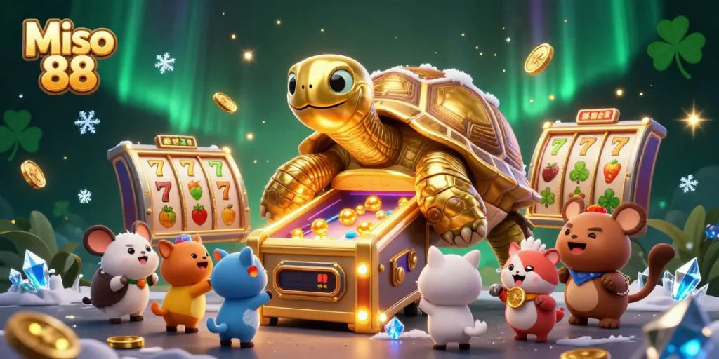 Experience exciting gameplay at Miso 88 with a vibrant scene illustrating the fun of slot machines and golden coins.