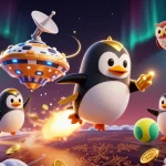 Experience the thrill of Fun88 as the golden penguin navigates through a vibrant casino space adventure.